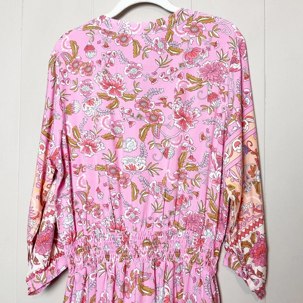 Walker & Wade Kelsey Mini Dress Medium Pink Floral Smocked Waist Beach Coverup
